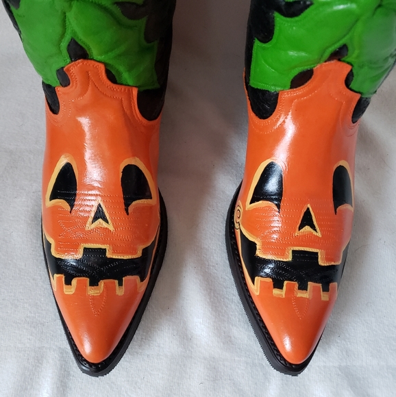 ❌SOLD❌Custom Jackolantern Vintage ACME Western Boots Pumpkin Cowboy Boots - Picture 10 of 14
